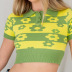 fashion hit color flower woolen cropped polo T-shirt NSNWQ56401