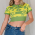 fashion hit color flower woolen cropped polo T-shirt NSNWQ56401