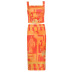 printing color contrast folds sling vest split long skirt set NSNWQ56416