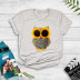 creative sunflower big-eyed owl print T-shirt  NSYIC56430