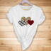 color matching plaid three love printing casual short-sleeved t-shirt NSYIC56446