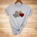 color matching plaid three love printing casual short-sleeved t-shirt NSYIC56446