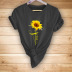 yellow letters sunflower print casual short-sleeved T-shirt NSYIC56447