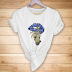 star graphic blue lip printing casual short-sleeved T-shirt NSYIC56457