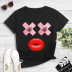 Rose Flower Lips Graphic Print Casual Short-Sleeved Top NSYID56546