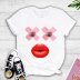 Rose Flower Lips Graphic Print Casual Short-Sleeved Top NSYID56546