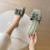 fashion pearl bow open-toed flat slippers NSHU56596