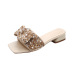 fashion pearl bow open-toed flat slippers NSHU56596