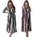 Fall/ Lapel Stripe Long Sleeve Lace Slit Dress NSSUO56793
