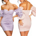 Spot sexy one-shoulder pleated waist thin dress NSLAI56814