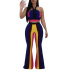 Spot hot style sexy hanging neck rainbow wrapped chest strapless pants set NSLAI56841