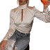 Spot spring new hot sale high neck long sleeve solid color slim fashion top NSLAI56844