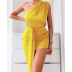 Spot spring new hot style fashion solid color one-shoulder sexy dress NSLAI56847