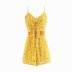 yellow printed floral deep V-neck chiffon suspender jumpsuit NSAM56915