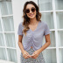 Summer solid color chest pleated slimming chiffon T-shirt  NSLM57073
