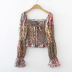 One-Shoulder Short Cropped Chiffon Hit Color Retro Floral High Waist Shirt NSYID57144