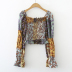 One-Shoulder Short Cropped Chiffon Hit Color Retro Floral High Waist Shirt NSYID57144