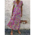 printed V-Neck Short-Sleeved Long Skirt NSYIS57099