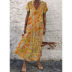 printed V-Neck Short-Sleeved Long Skirt NSYIS57099