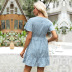 spring and summer new short-sleeved blue floral v-neck skirt dress NSYIS57096
