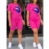 Popular color big mouth print round neck T-shirt shorts two-piece set NSYAY57087