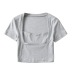 verano cuello cuadrado sección corta delgada adelgazante camiseta de manga corta NSAC57308
