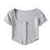 round neck hem curved buttoned short T-shirt NSAC57309