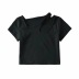 Irregular slanted shoulder hanging neck hollow sexy short-sleeved shirt  NSAC57460