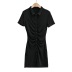 Polo collar pleated short-sleeved single-breasted shirt dress NSAC57468