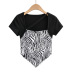 Triangle hem zebra pattern stitching short-sleeved T-shirt NSAC57473