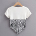 Triangle hem zebra pattern stitching short-sleeved T-shirt NSAC57473