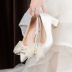 fashion chiffon bow decor thick heel crystal shoes NSZSC57545