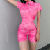 fashion sports wind round neck zipper short-sleeved tie-dye tight-fitting casual jumpsuits NSRUI57571