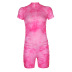 fashion sports wind round neck zipper short-sleeved tie-dye tight-fitting casual jumpsuits NSRUI57571