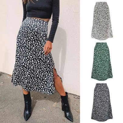 Leopard Print Split Skirt NSYKD57626