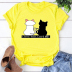 Camiseta de manga corta con estampado de alta definición de gato de dibujos animados para mujer NSYAY57674