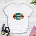 Sexy Colorful Lips Print Short Sleeve T-Shirt NSYAY57673