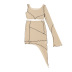 Single Sleeve Mesh Gauze Cropped Irregular Half Length Dress NSDLS57718