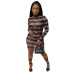 Long Sleeve Mesh Striped Print Sexy Slim Dress NSDLS57720