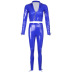 Blue Bright Leather Deep V Zipper Strap 2 Piece Set NSRUI57734