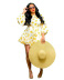 Floral Long Sleeve Lantern Sleeve Short Skirt NSALI57759