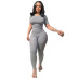Plus Size Sports 2 Piece Pit Strip High Elastic Solid Color Set NSMYF57836