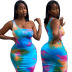 new print one-shoulder fold tie-dye sexy nightclub skirt NSMYF57844