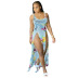 Sunflower Print Beach Gradient Tie-Dye Split Dress NSMYF57845