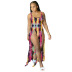 Sunflower Print Beach Gradient Tie-Dye Split Dress NSMYF57845