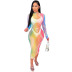 summer new tie-dye gradient sexy see-through dress NSMYF57848