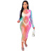 summer new tie-dye gradient sexy see-through dress NSMYF57848