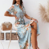 summer fashion lapel bow split print short-sleeved dress NSJIN57891