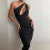 mid-length summer solid color sexy hollow one-shoulder dress NSJYF57909