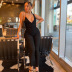 summer slim solid color pleated suspenders deep V open back fashion casual jumpsuits NSJYF57925